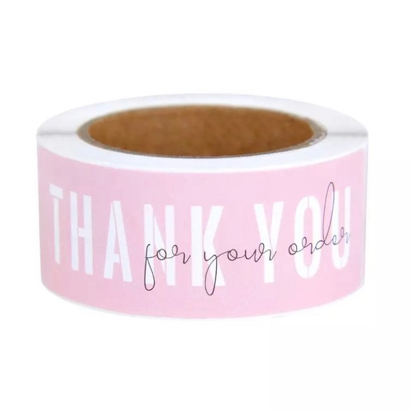 Box Seal Packaging Labels. Rectangle Pink Thank You For Your Purchase Stickers. - Picture 2 of 6